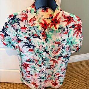 GAP Men's Vibrant Palm Print Shirt - Red, Green, Blue